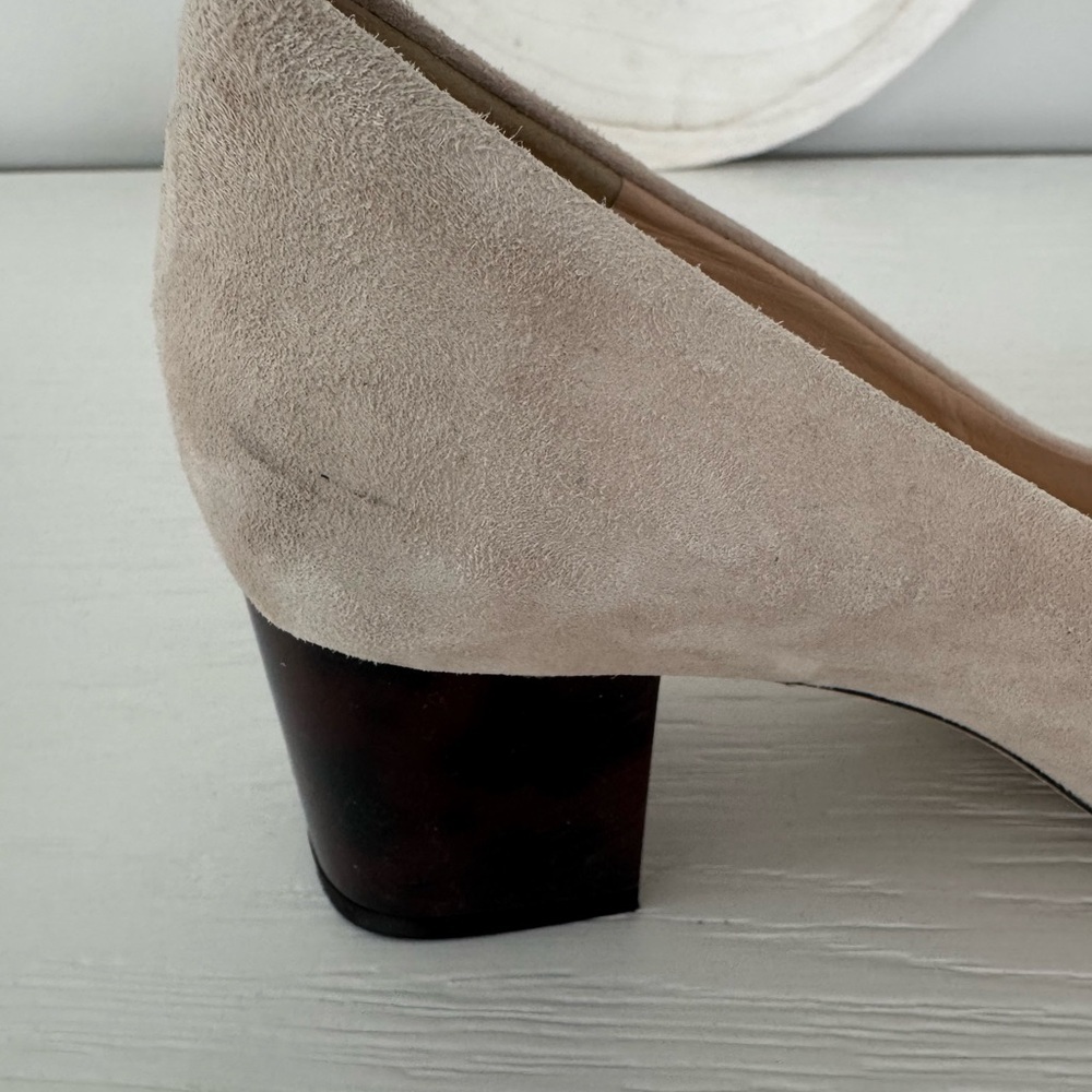J. Crew Beige Suede Heels with Black Block Heel - Picture 4 of 6